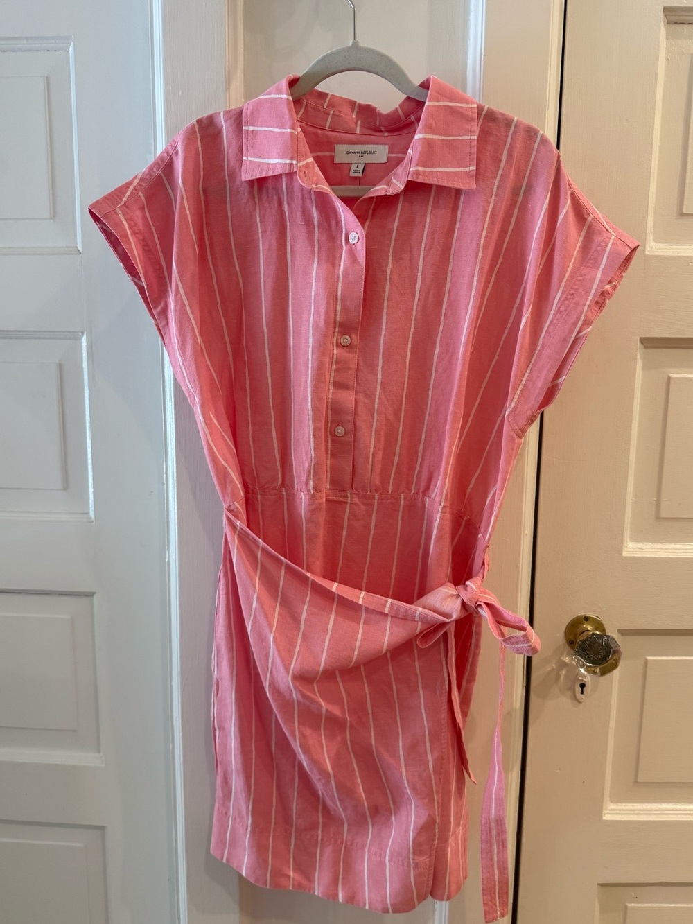 Banana Republic Pink & White Striped Shirt Dress